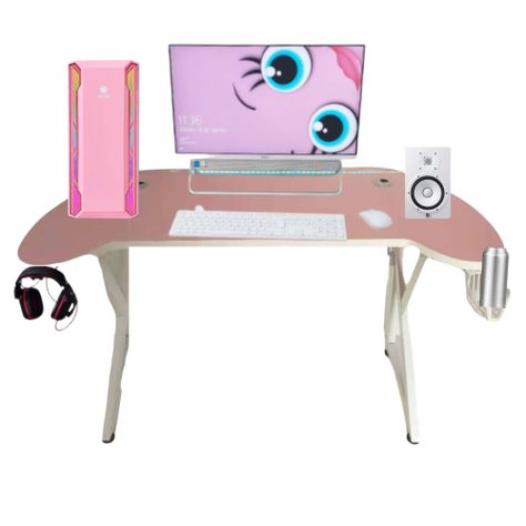 Escritorio Gamer U ROSADO LUZ LED 140 CM  -0