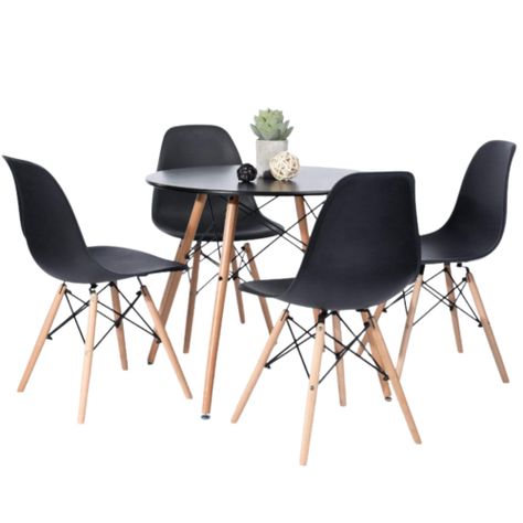 Juego De Comedor eames Redondo 4 sillas Negro 80 cm-2