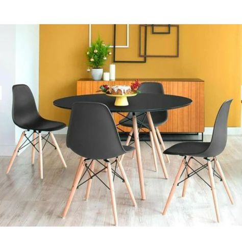 Juego De Comedor eames Redondo 4 sillas Negro 80 cm-0