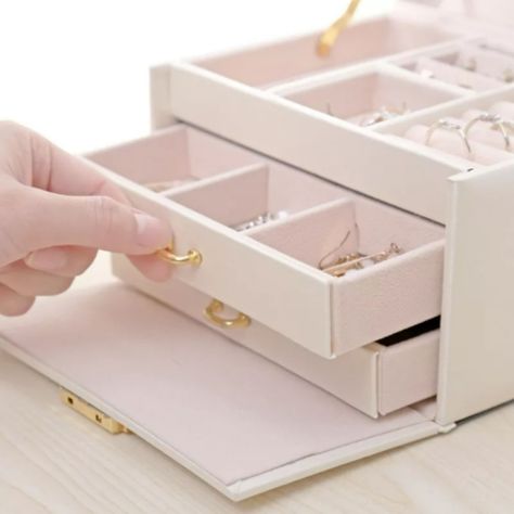 Joyero Organizador con espejo y llave Delux 3 Niveles Rosa-5