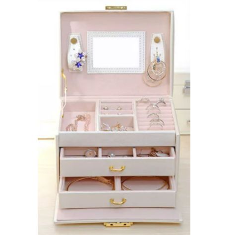 Joyero Organizador con espejo y llave Delux 3 Niveles Rosa-2