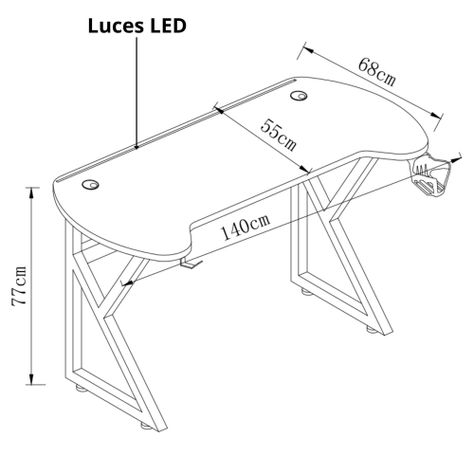 Escritorio Gamer U  Luces led 140 CM patas de fierro -2