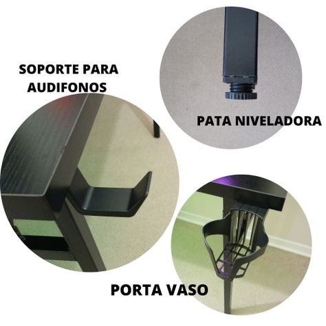 Escritorio Gamer U  Luces led 140 CM patas de fierro -4