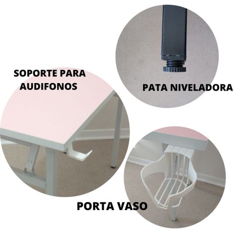Escritorio Gamer K ROSA LUZ LED 130 CM  patas de fierro-4