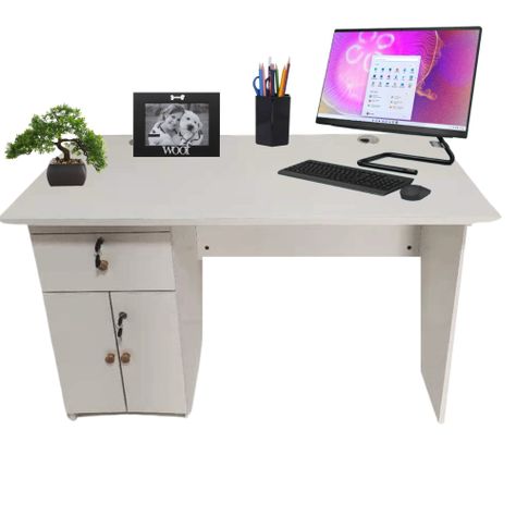 Escritorio Ejecutivo 120x55x77 cm blanco con cajones bajo llave-3