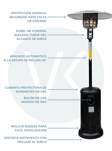 Estufa Exterior Gas Svart Pro - Negro | Calefactor para Terrazas y Patios-5