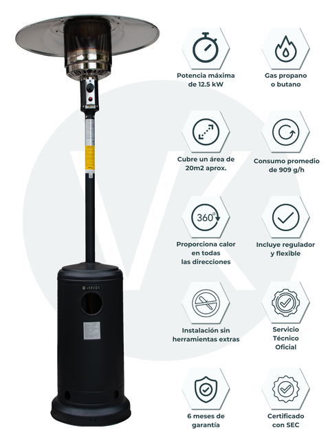 Estufa Exterior Gas Svart Pro - Mate | Calefactor para Terrazas y Patios-4