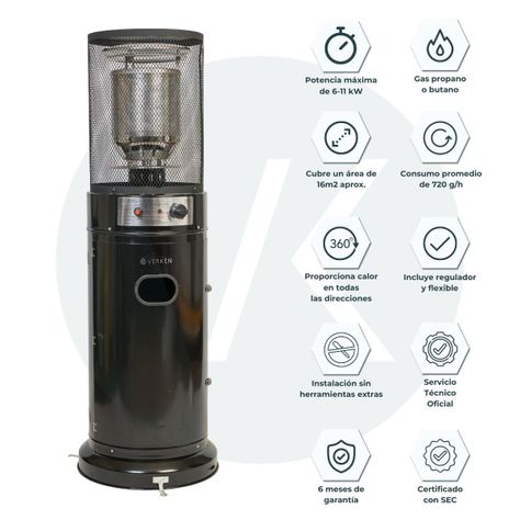 Estufa Exterior Gas Litt - Negro | Calefactor para Terrazas y Patios-4