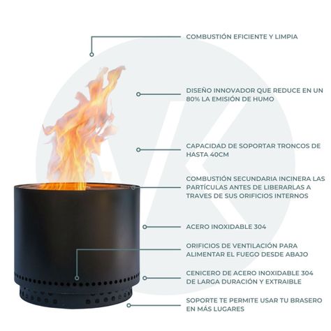 Fogón Brasero sin Humo Brann – Acero Inoxidable 304 + Accesorios / 50 cm-4