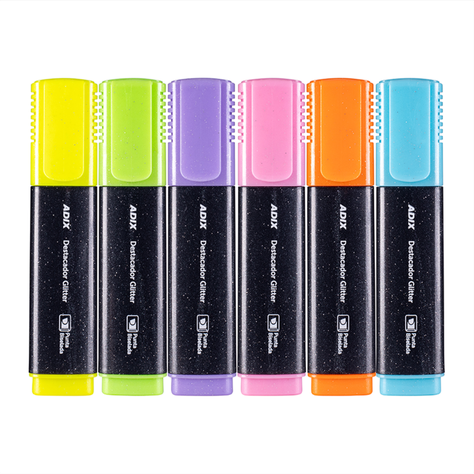 Destacador Glitter Pastel 6 Colores ADIX-0