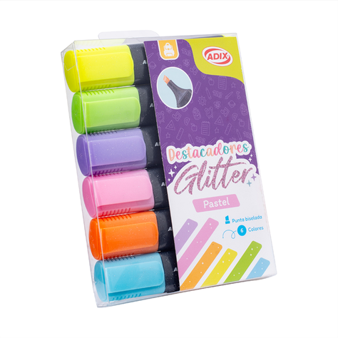 Destacador Glitter Pastel 6 Colores ADIX-3