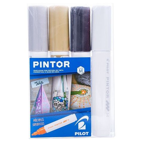 Set Pintor Medio de 4 unidades Blanco, Negro, Dorado, Plateado-0