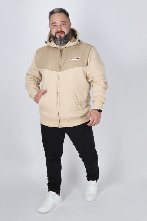 Plus Poleron Full Zipper Aura Beige Gangster-3