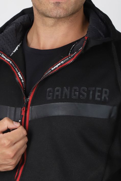 Poleron Full Zipper Cozy Negro Gangster-2