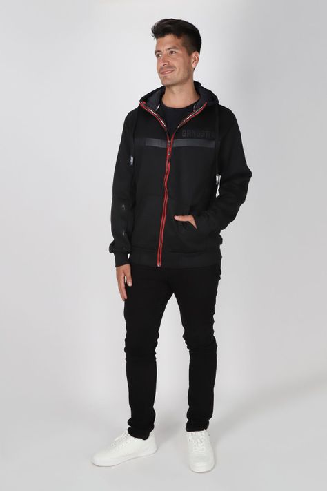 Poleron Full Zipper Cozy Negro Gangster-3