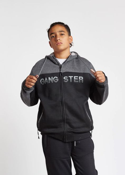 Teen Poleron Zip Hoodie Pionner Negro Gangster-0