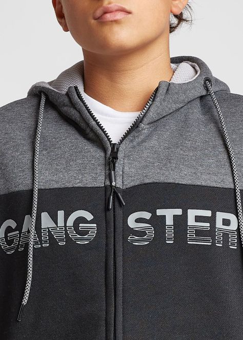Teen Poleron Zip Hoodie Pionner Negro Gangster-2