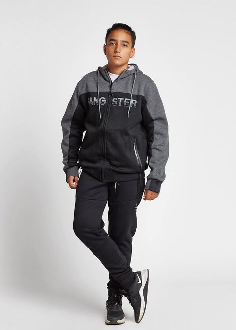 Teen Poleron Zip Hoodie Pionner Negro Gangster-3