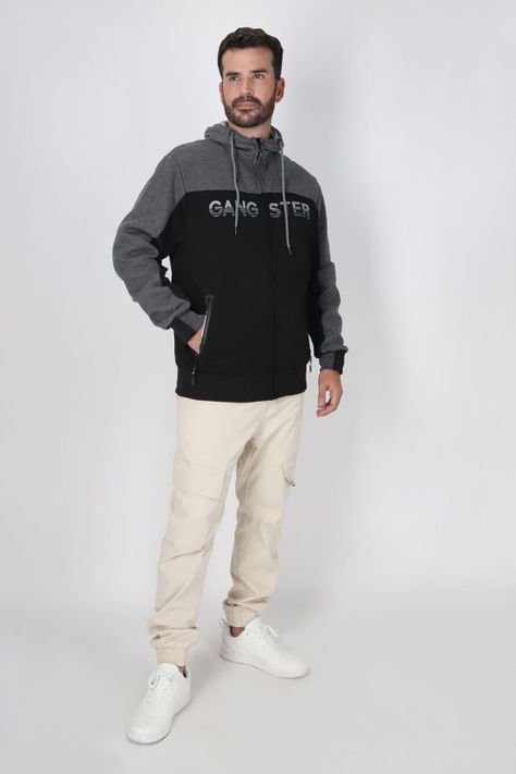 Poleron Full Zipper Finder Negro Gangster-3