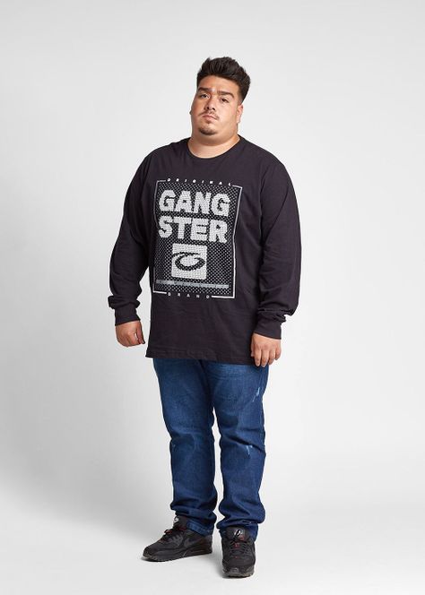 Plus Polera Manga Larga Hexa Negro Gangster-3