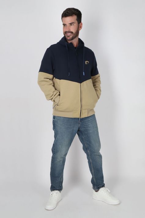 Poleron Full Zipper Clever Azul Gangster-3