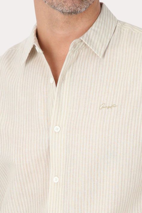Camisa ML Fake Linho Tucuma Beige Gangster-2