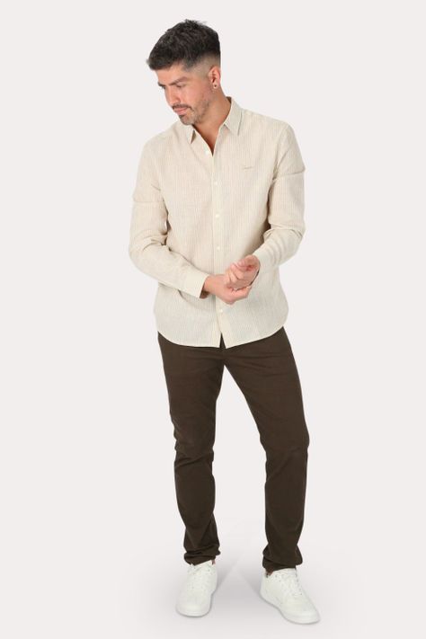 Camisa ML Fake Linho Tucuma Beige Gangster-3