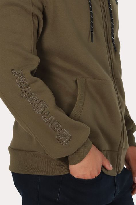 Poleron Full Zipper Fleece Block Verde Gangster-2