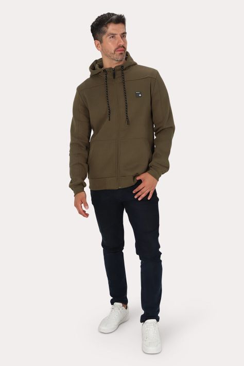 Poleron Full Zipper Fleece Block Verde Gangster-3
