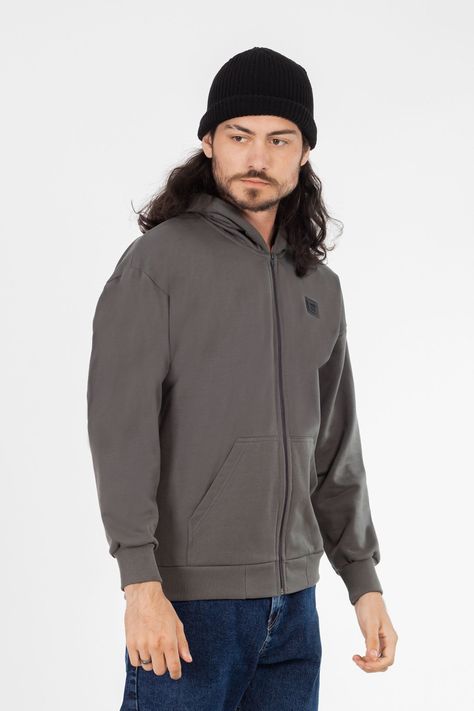 Poleron Full Zipper Fleece Peace  Gris Overcore-3