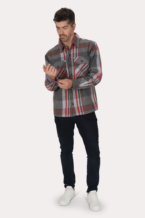Chaqueta Overshirt Franela Ruston Gris Gangster-3