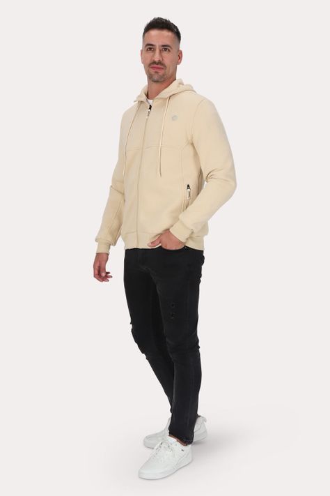 Poleron Full Zipper Fleece Daily Beige Gangster-3