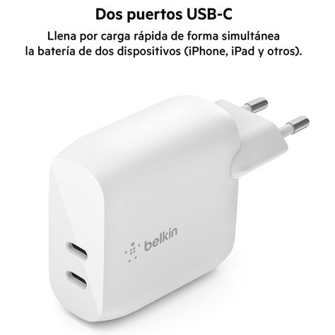 Cargador Dual Belkin 40 W BoostCharge USB-C Blanco-2