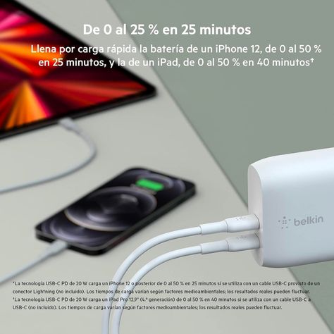 Cargador Dual Belkin 40 W BoostCharge USB-C Blanco-3