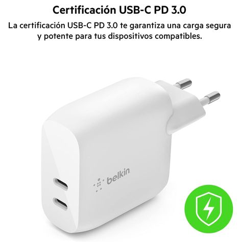 Cargador Dual Belkin 40 W BoostCharge USB-C Blanco-4