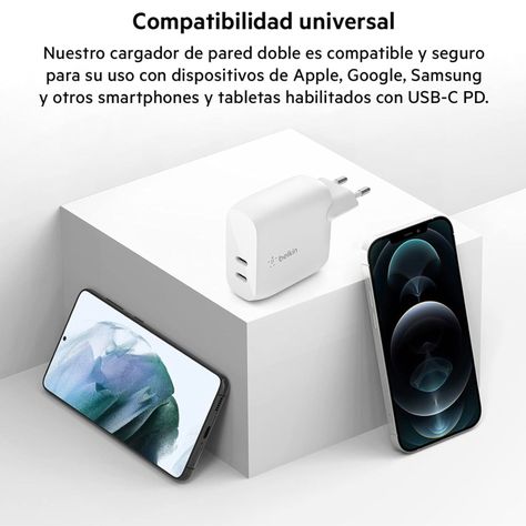 Cargador Dual Belkin 40 W BoostCharge USB-C Blanco-5