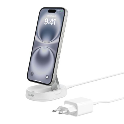 Base de carga 2 en 1 inalámbrica plegable Qi2 15 W Blanca-1