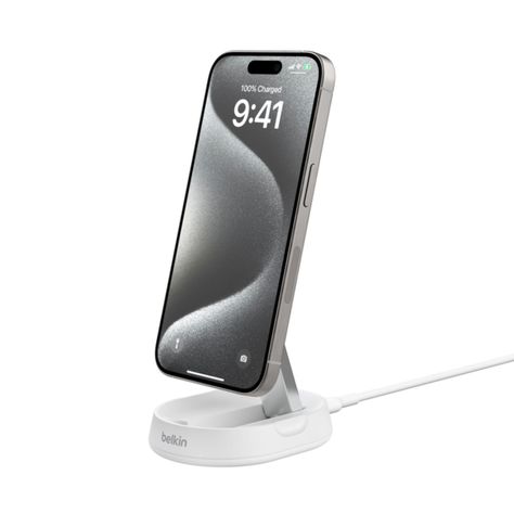 Base de carga 2 en 1 inalámbrica plegable Qi2 15 W Blanca-2