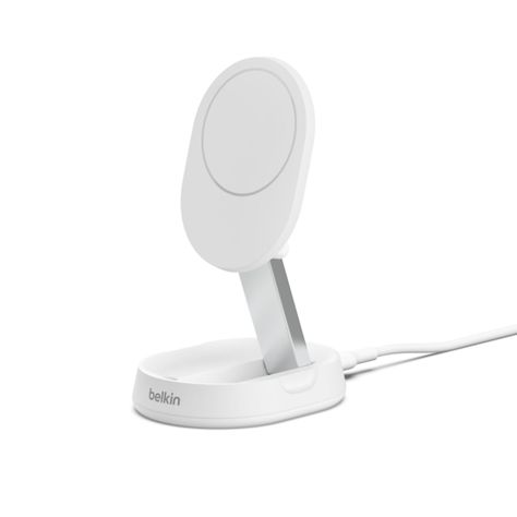 Base de carga 2 en 1 inalámbrica plegable Qi2 15 W Blanca-4