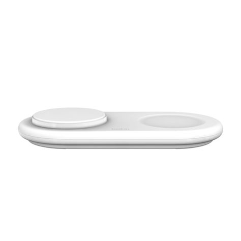 Base de carga 2 en 1 inalambrica plana Qi2 con USB-C Blanca-2