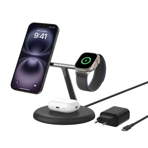 Base de carga 3 en 1 BoostCharge Qi2 15W Negra-0