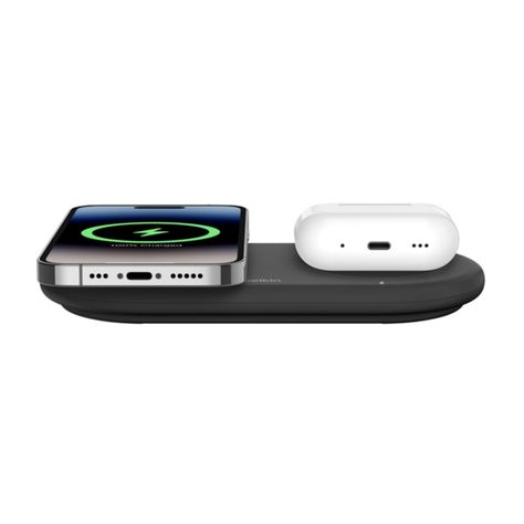 Base de carga 2 en 1 inalambrica plana Qi2 con USB-C Negra-2