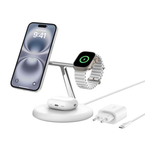 Base de carga 3 en 1 BoostCharge Qi2 15W Blanca-0