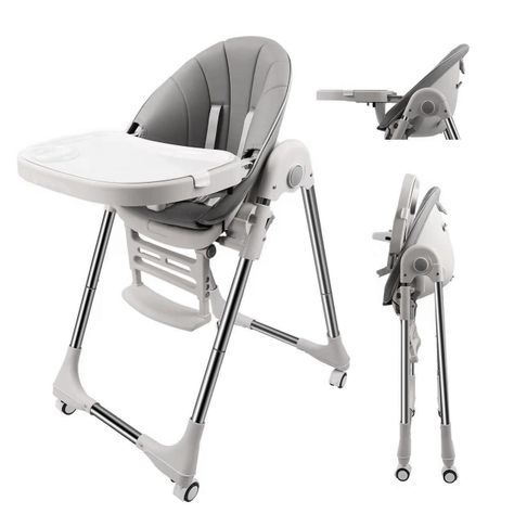 Silla De Comer Lubabycas Plegable Con Ruedas Gris-0