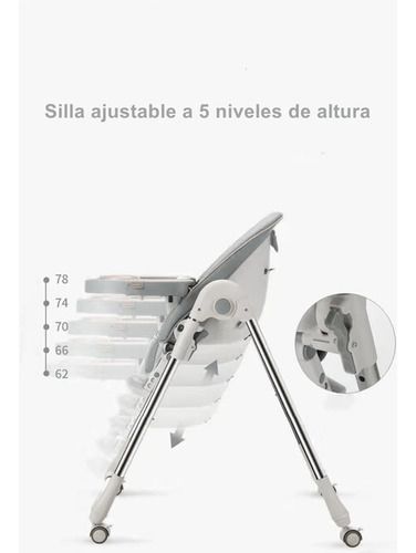 Silla De Comer Lubabycas Plegable Con Ruedas Gris-3