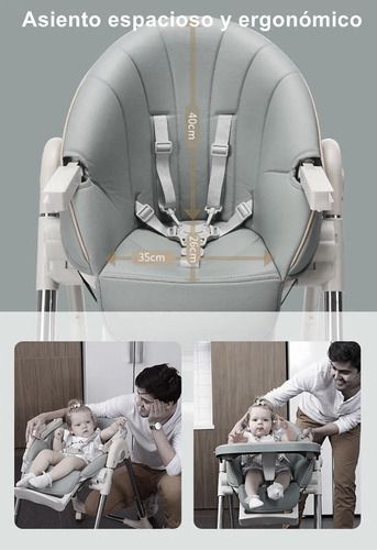 Silla De Comer Lubabycas Plegable Con Ruedas Gris-4