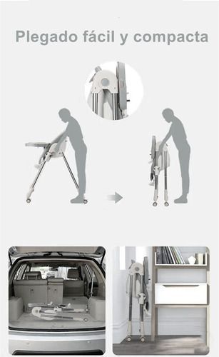 Silla De Comer Lubabycas Plegable Con Ruedas Gris-5
