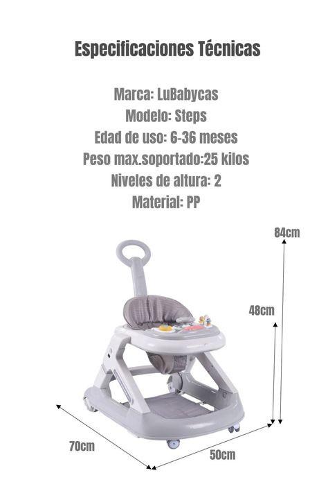 Andador Caminador 5 En 1 Con Apoya Pies Gris LuBabycas-7