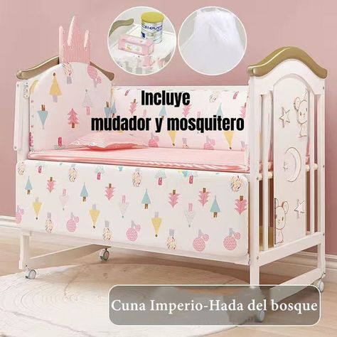 Cuna Colecho Madera Con Mudador Mosquitero Lubabycas Rosada-2