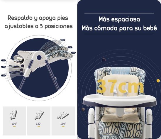 Silla De Comer Multiposiciones Con Ruedas Azul-2